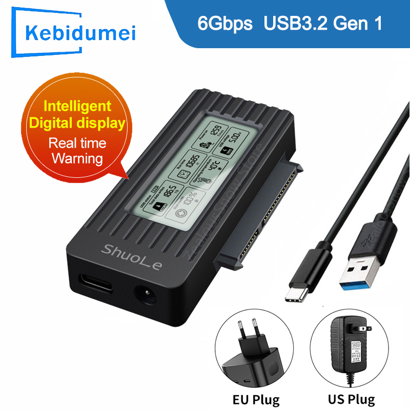 USB 3.2 3.0 to SATA III Adapter Converter Cable Digital display Case for 2.5/3.5-Inch SSD HDD Hard Drive External for Laptop PC