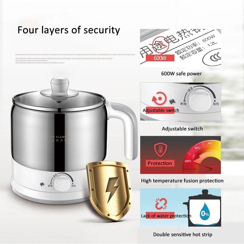 220V Multifunction Electric Cooking Pot Stainless Steel Liner Rice Cooker Machine Mini Food Cooker with Steamed Eggs Pan