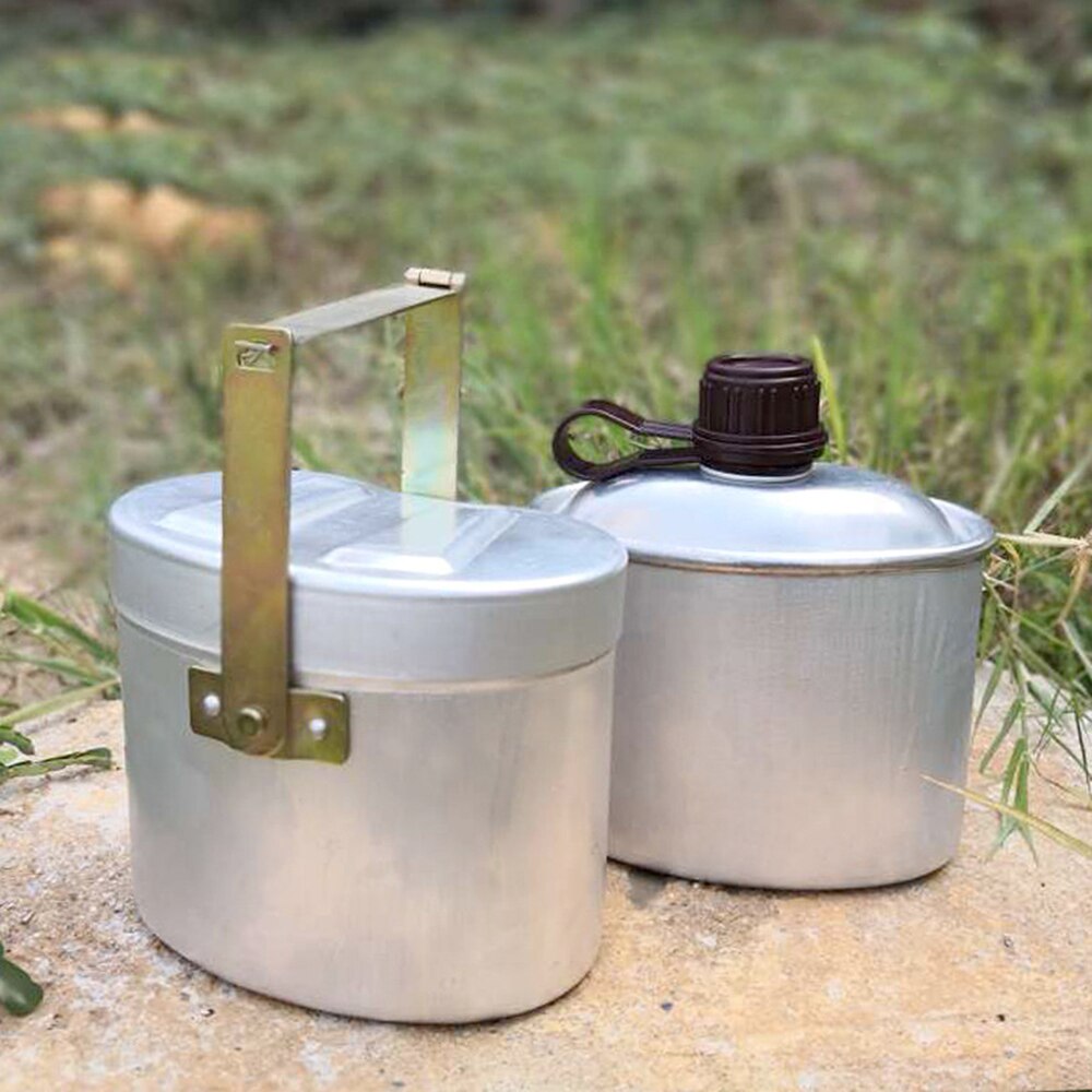 Juego de cantimplora portátil de aluminio con taza para acampar al aire libre, juego de utensilios de cocina para acampar, senderismo, mochilero y Picnic