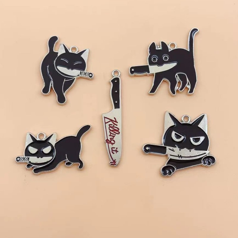 10 Uds. De abalorios esmaltados con forma de cuchillo de gato para Halloween, para hacer joyas, pendientes, colgantes, pulseras, collares, accesorios, materiales de suministros Diy