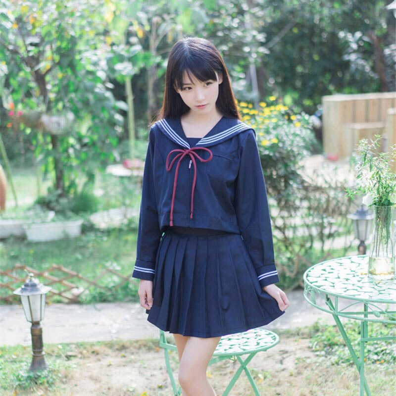 Girls Japanese School Uniform Japan Navy Sailor Uniform Graduation Clothing School Shirt Skirt Students Sets U009