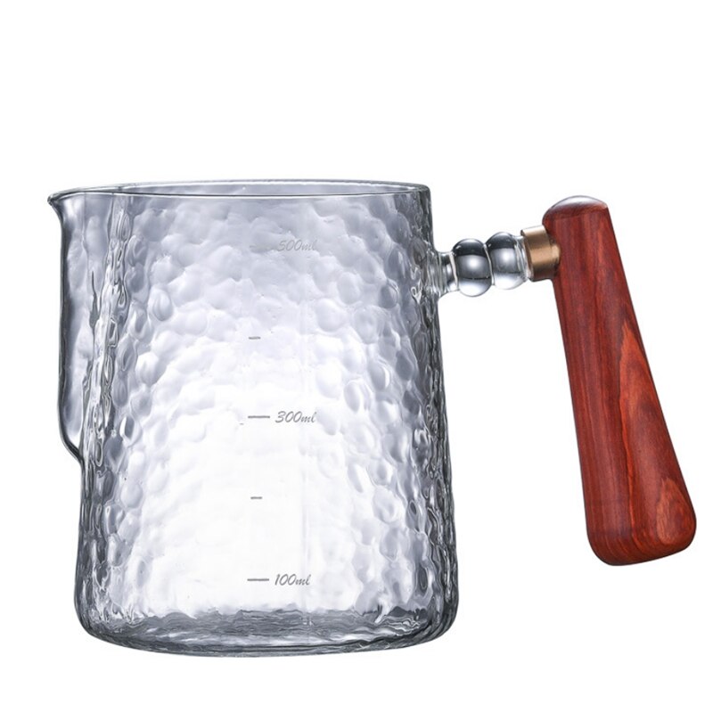 Ecocoffee heatproof glas  v60 barista kaffe kanna espresso mjölk skum kanna 600ml trä glas handtag