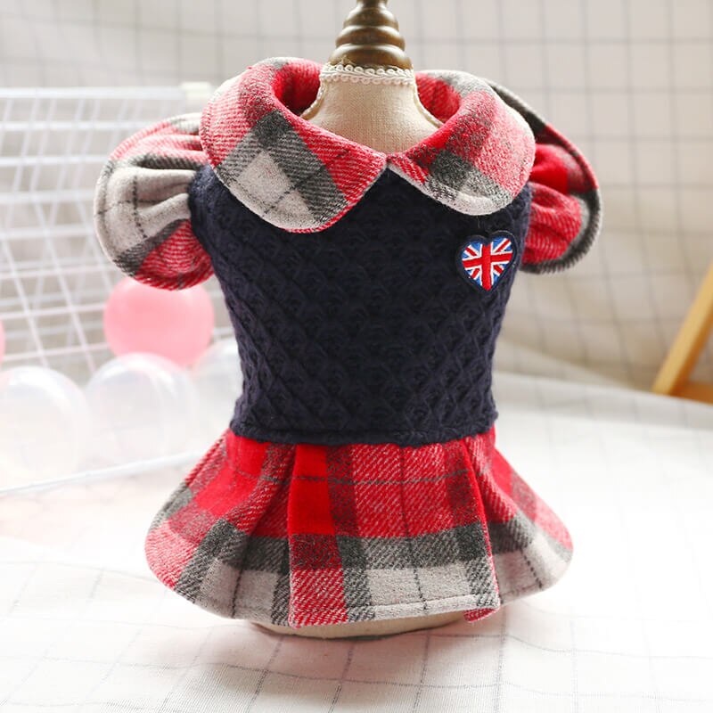 Petciecle Huisdier Herfst En Winter Jurk Teddy Bichon Hond Kleding Pomeranian Puppies Schattige Pop Kraag Plaid Rok: Navy / L