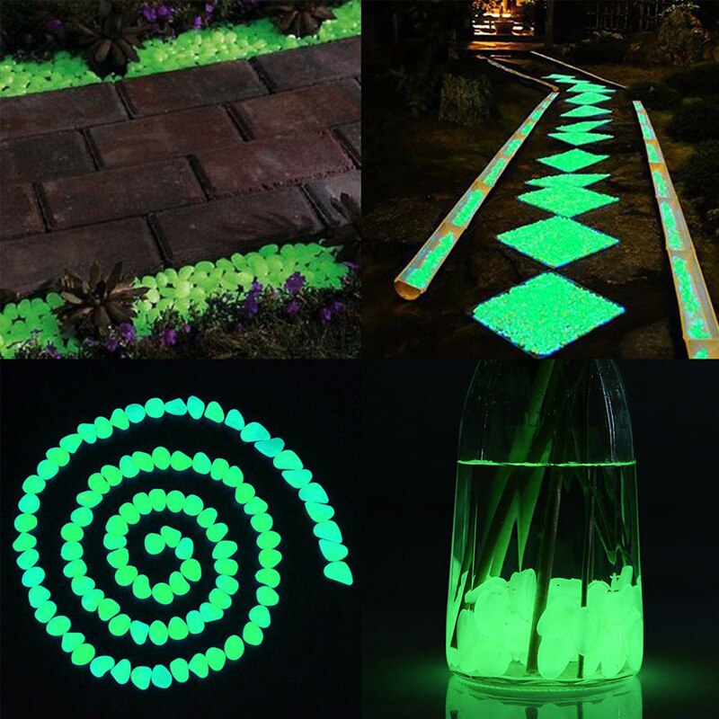 Piedras luminosas para decoración de jardín, guijarros decorativos que brillan en la oscuridad, para pecera al aire libre, piedras de guijarros, mezcla de colores para acuario, 100 Uds.