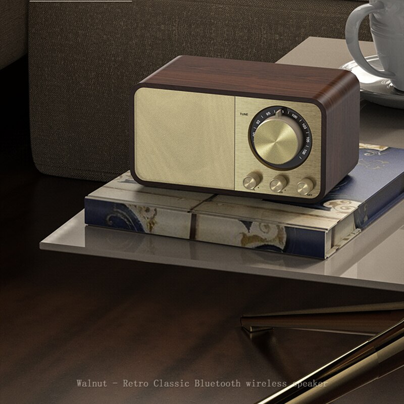 Wooden Bluetooth Speaker Retro Classic Soundbox HIFI Stereo Surround Super Bass Subwoofer AUX FM Radio Sound System for Computer