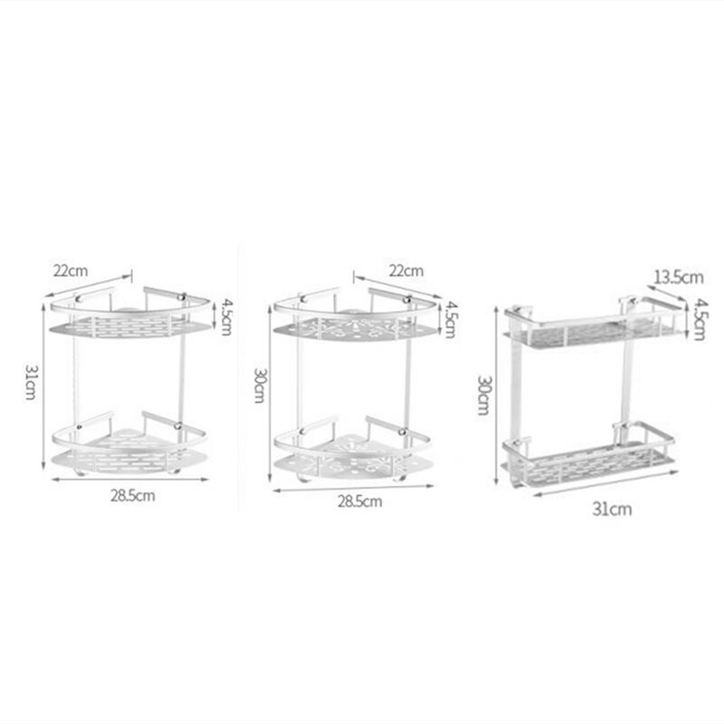 Estantes de aluminio para baño, repisa esquinera de pared para cosméticos, almacenamiento de champú y ducha, ganchos de Hardware, color negro y plateado