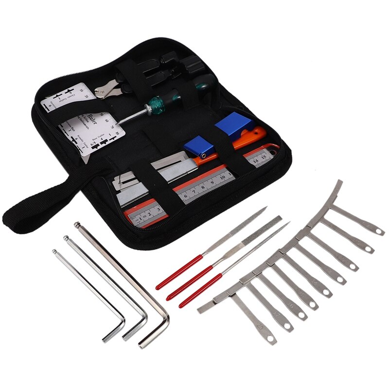 Guitar Tool Kit Repairing Maintenance Tools String Organizer String Action Ruler Gauge Measuring Tool Hex Wrench Set Files Finge