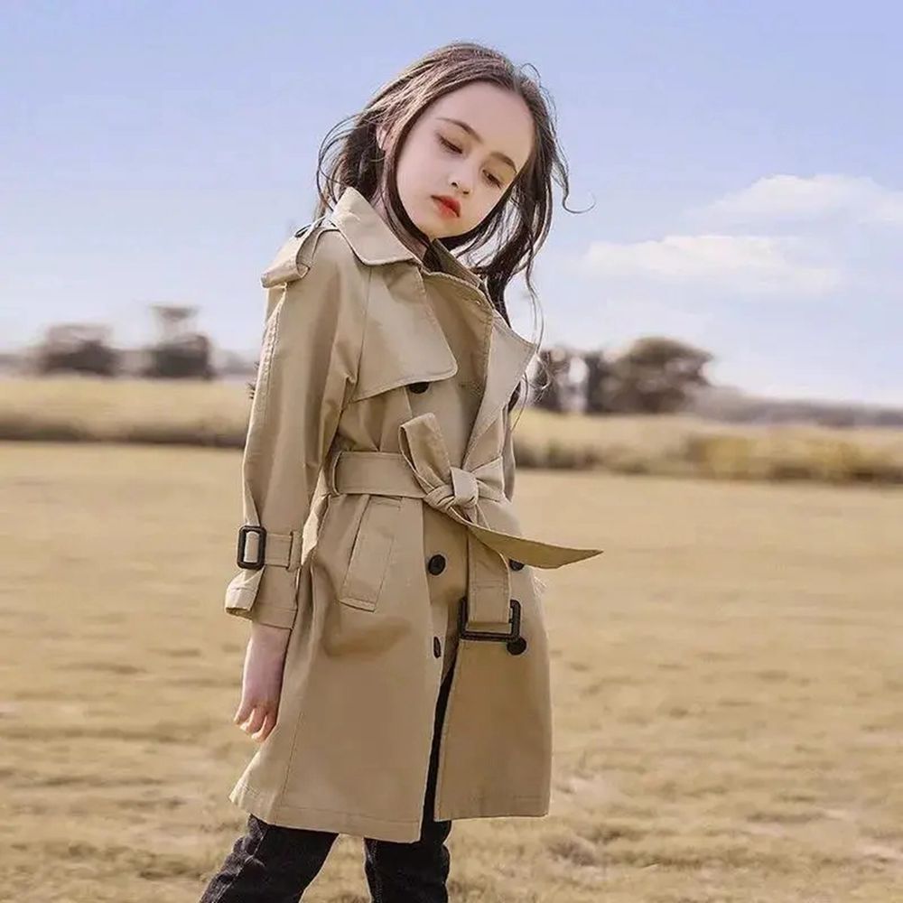 2022 Spring Kids Jacket For Girls Khaki Trench CoatsTurn Down Collar Long Coat For Girls Teenagers Windbreaker For Girls 12 13