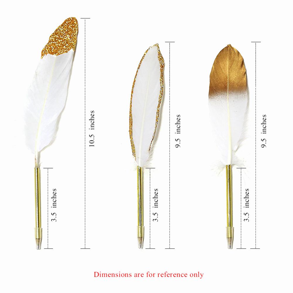 Golden White Feather Signature Ballpoint Pen Set for Party Reception Signing Ceremony Marriage Bridal Baby Shower Stationery