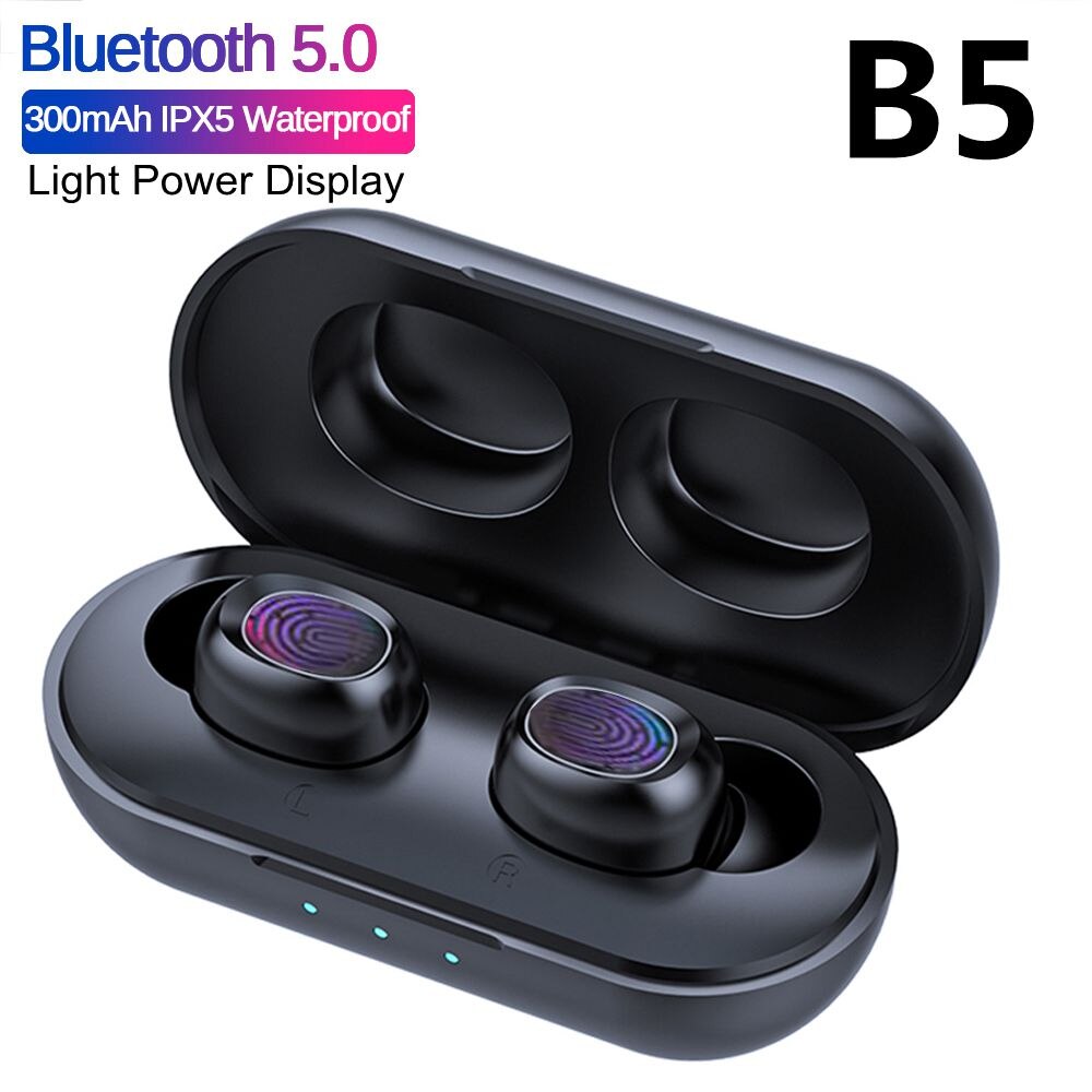 B5 TWS Fingerprint Touch Bluetooth Wireless Earphone Hifi 6D Stereo Headphones Noise Cancelling Gaming Headset PK GT1 H01 i9000: B5 Light