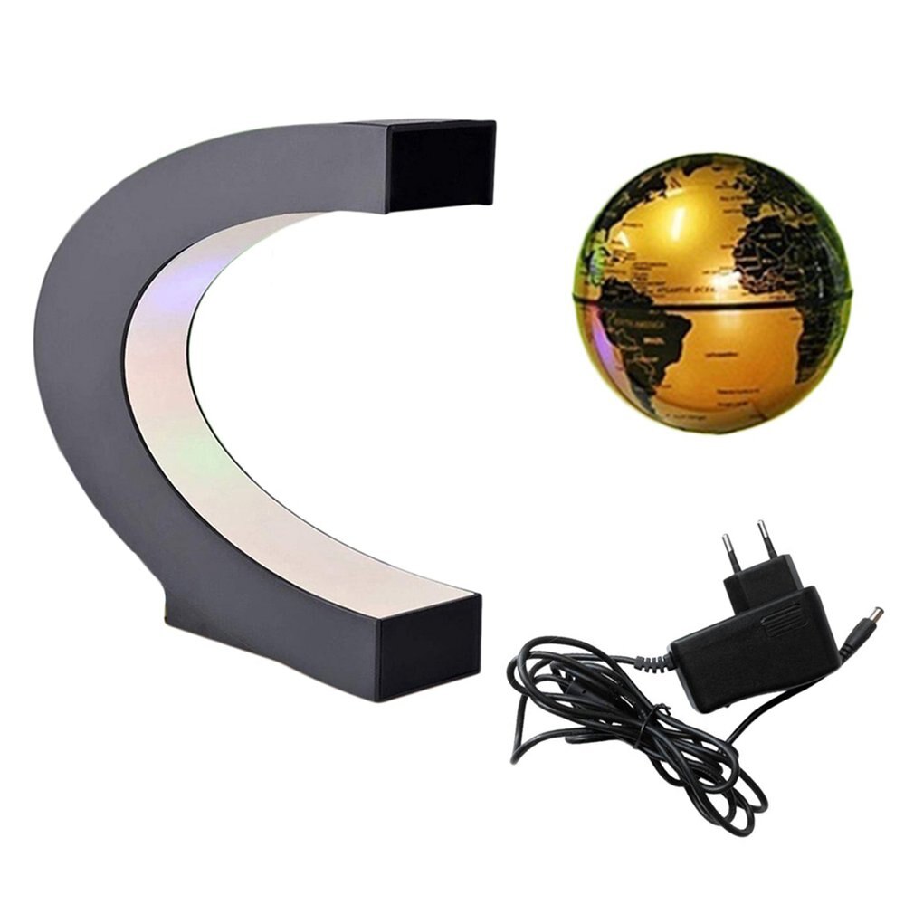 Electronic Magnetic Levitation Floating Globe Antigravity LED Light Home Decor Blue Golden EU Plug: Gold