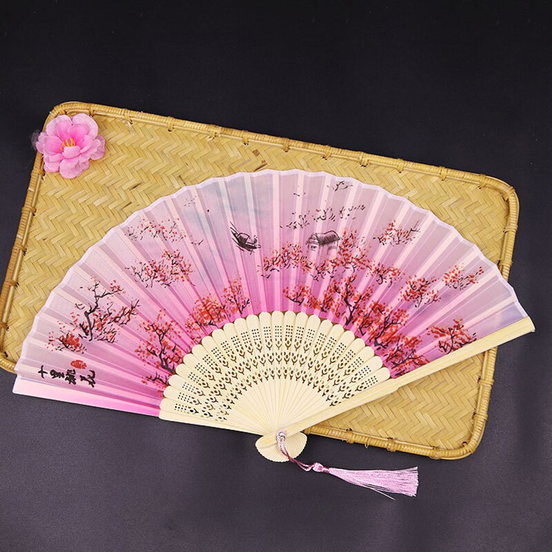 Abanico plegable de estilo Vintage, flor de seda de madera de bambú, Rosa Artificial, japonés, chino, , boda, chica, hombre, baile, decorar el hogar: J