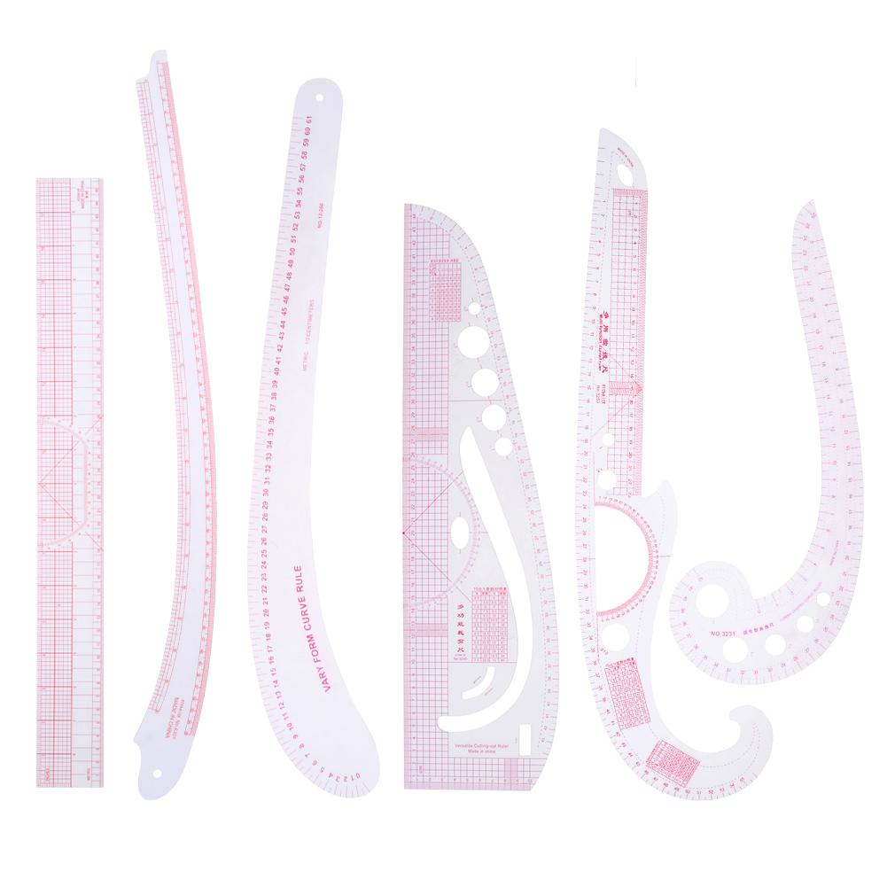 Ruler Tailor Measuring Kit Clear Sewing Drawing Ruler Yardstick Sleeve Arm French Curve Set Cutting Ruler Paddle Wheel: 6pcs2