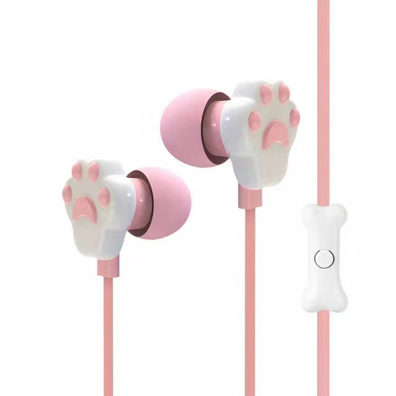 Cat Paw Earbuds Stereo 3.5mm In-Ear Headphones with Mic Earpiece Sports Wired Headset for Smartphone MP3 iPad PC Music: WHITE