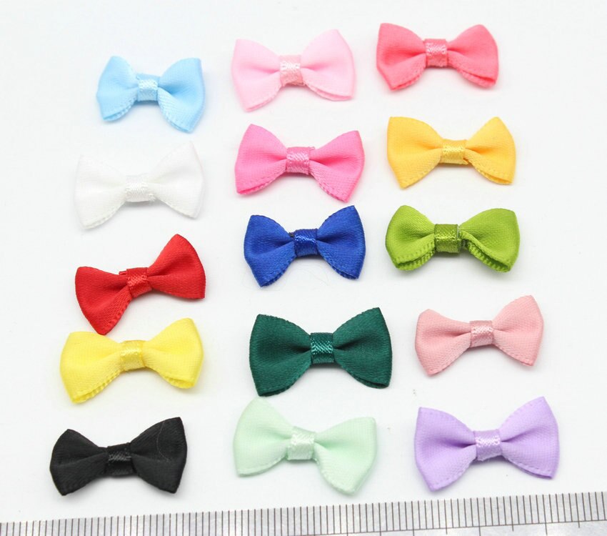 300pcs Mini Fabric Ribbon Bow Tie/Tiny Satin Bows 20mmx12mm/Mix Hair Accessory Jewellery Making Wedding Favor Embellishment