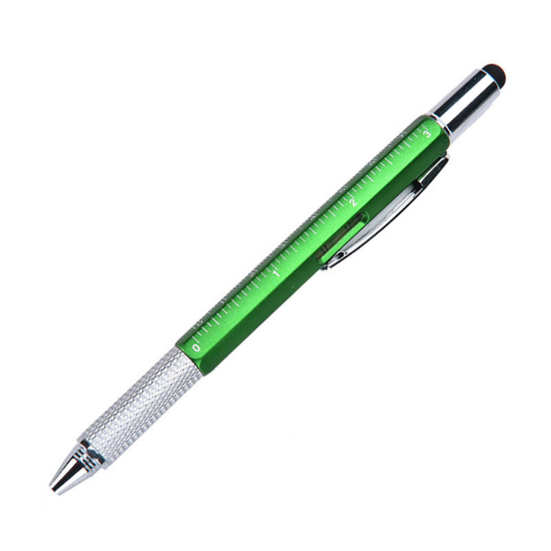 Bolígrafo multifuncional 7 en 1 con dispositivo multitech moderno, regla de medición, destornillador, nivel de lápiz óptico de pantalla táctil: Rojo