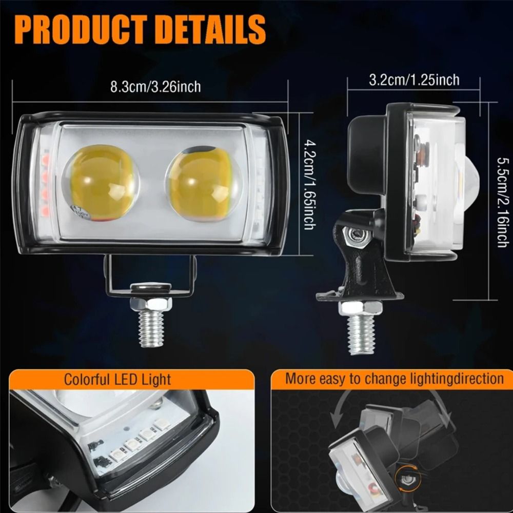 Blitsstrobelys led-bilarbeidslys rgb- 12v- atmosfærelampe vanntett universell bilspotlight bil