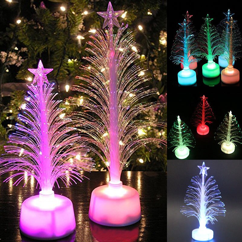 Gekleurde Glasvezel Led Licht-Up Mini Kerstboom Met Top Ster Batterij Aangedreven Kleurrijke Verandering Mini Christma Boom decoratie