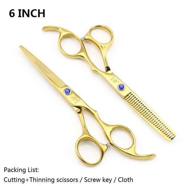 Japan Hair Scissors set Silver 5.5 INCH 6 INCH Hairdressing scissors Hair Cutting scissors Very Sharp Lyrebird: 6 INCH Set Golden