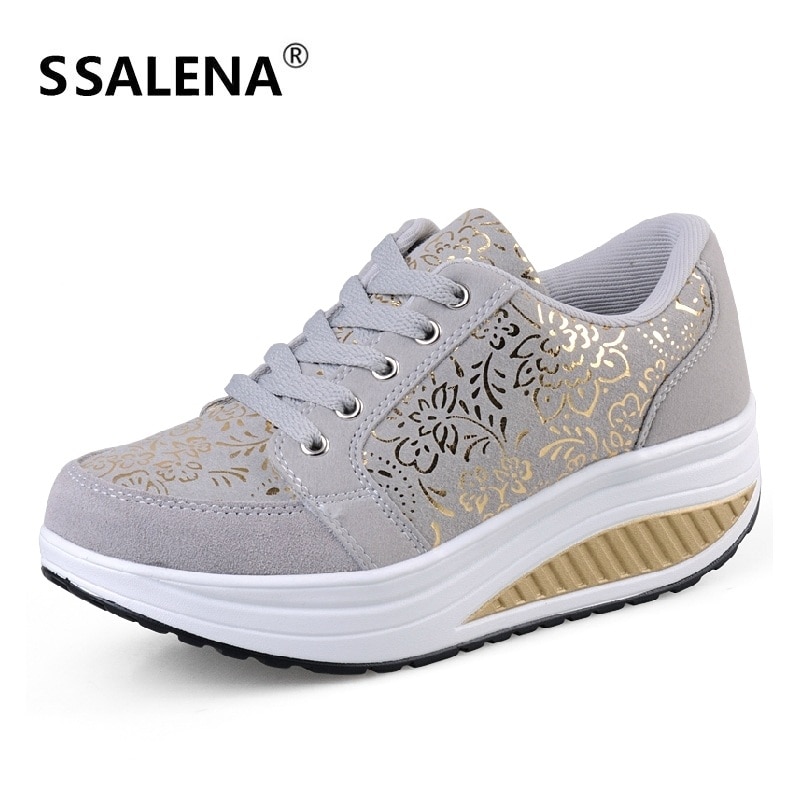 Spring Autumn Women Toning Shoes Platform Swing Sneakers Ladies Slim Body Shaping Fitness Shoes Lace Up Wedge Sneakers 7922