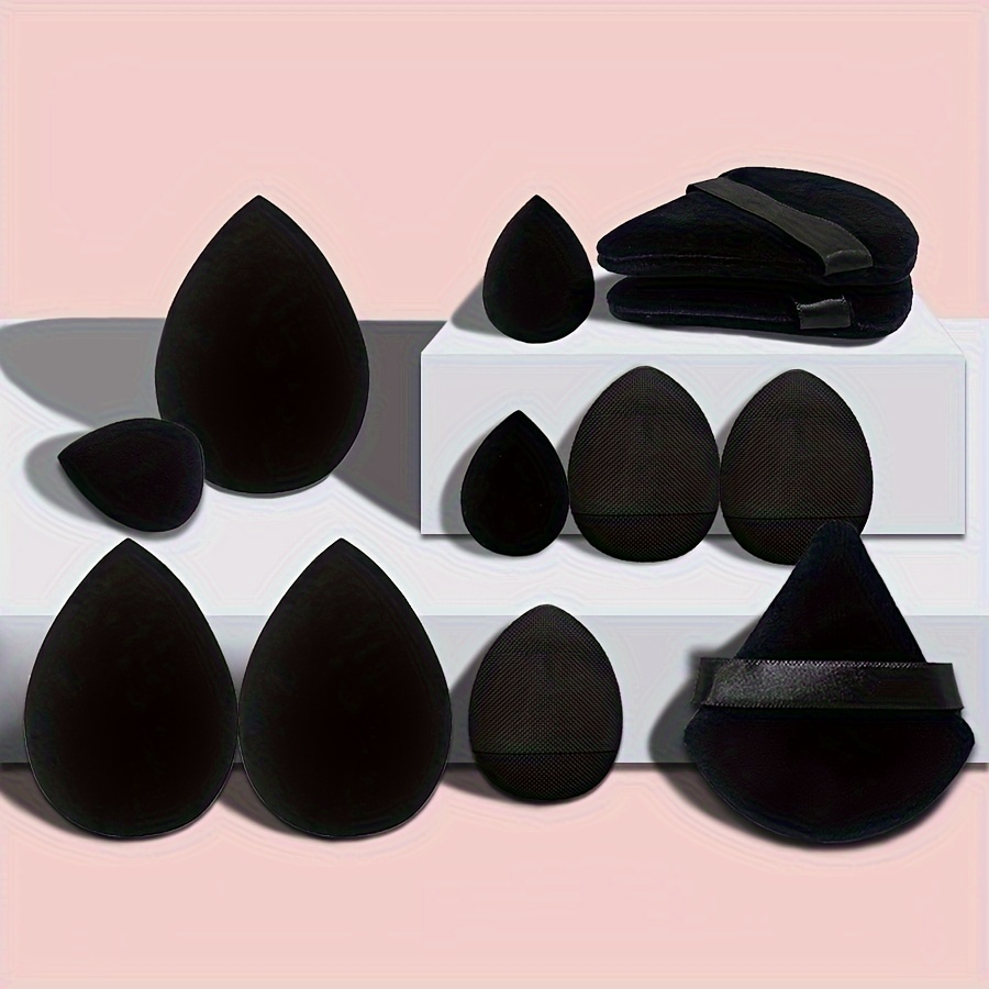 Ensemble combiné d'outils d'éponge de maquillage 12 pièces-œuf de beauté doux et bouffée de maquillage triangulaire et Mini coussin d'air, outil de maquillage pour novice: Black
