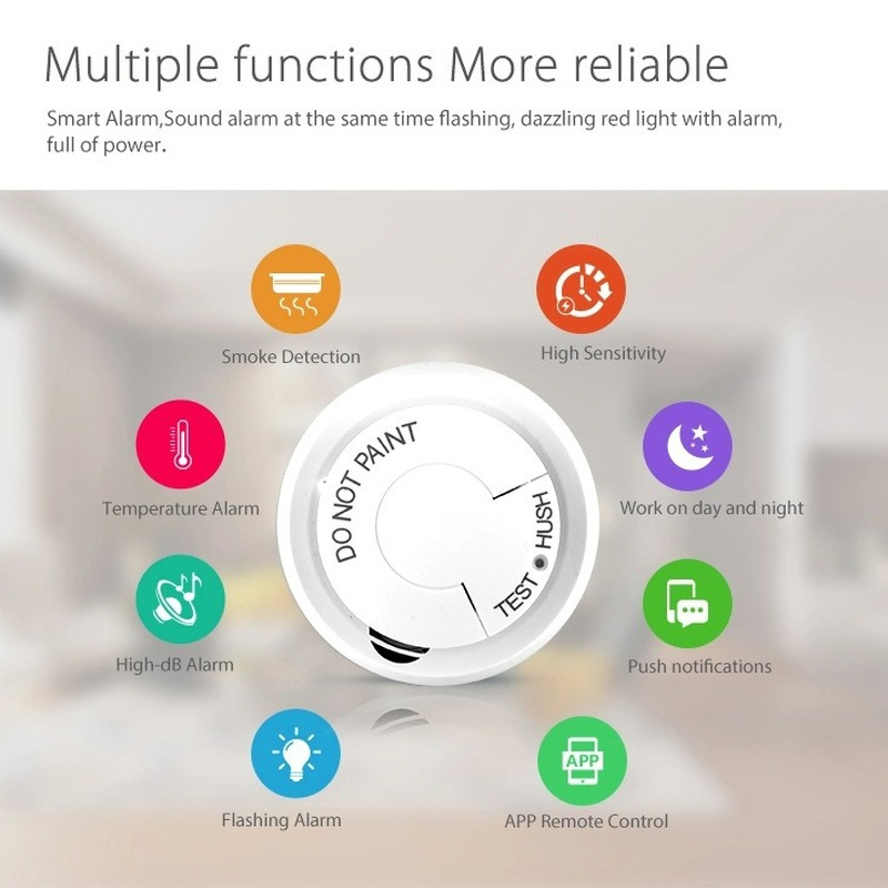 Tuya WIFI Smoke Detector Fire Protection Alarm Sensor Independent Wireless Battery Operated Smart Life Push Alert Home Security
