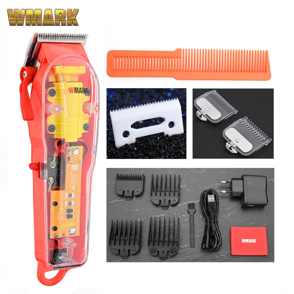 Vip wmark NG-108 recarregável máquina de corte cabelo clippers trimmer capa transparente branco ou vermelho base 7300rpm: NG-108B