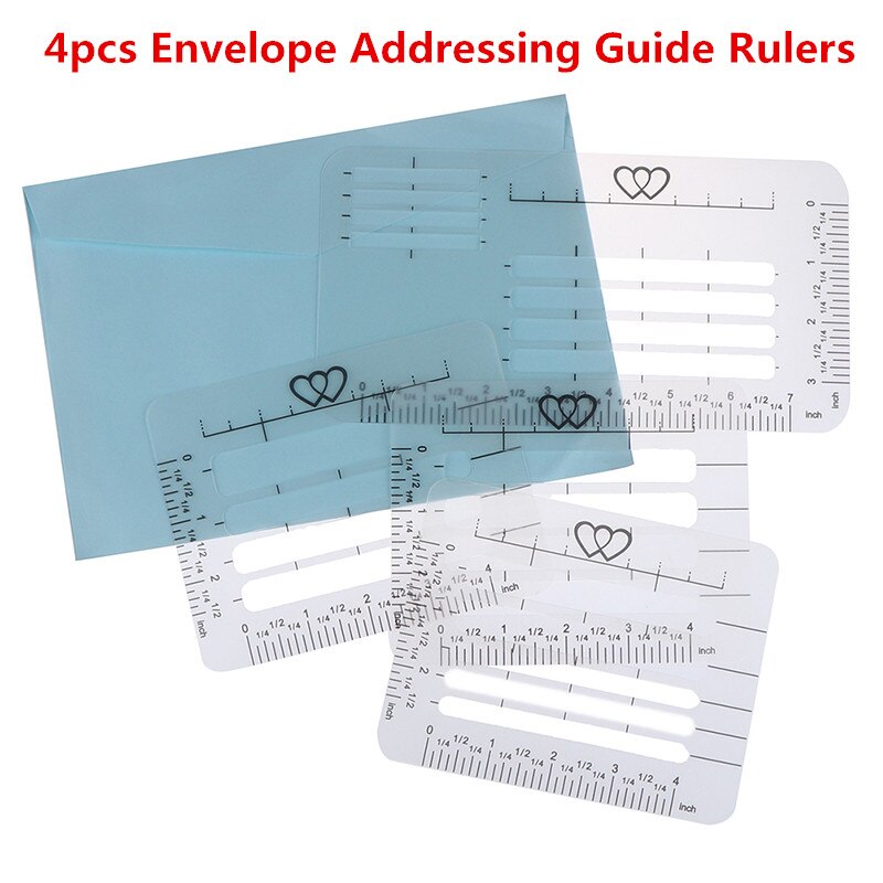 4PCS/Set Diy Craft Addressing Guide Notebook Letter Envelope Stencil Set Templates Ruler