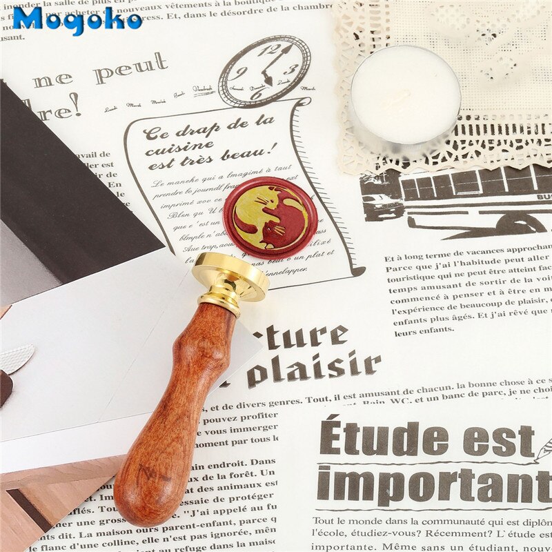 Mogoko Kat Serie Zegellak Postzegels Retro Hout Klassieke Lakzegel Stempel Geschenkdoos Kaarten Envelop Decor Twin Kat/kat Pick De Ster