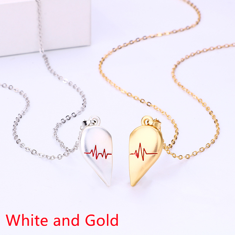 Collar con colgante de pareja de buena Simple, electrocardiograma, corazón magnético, collar de empalme colgante, del Día de San Valentín: Con recubrimiento de titanio