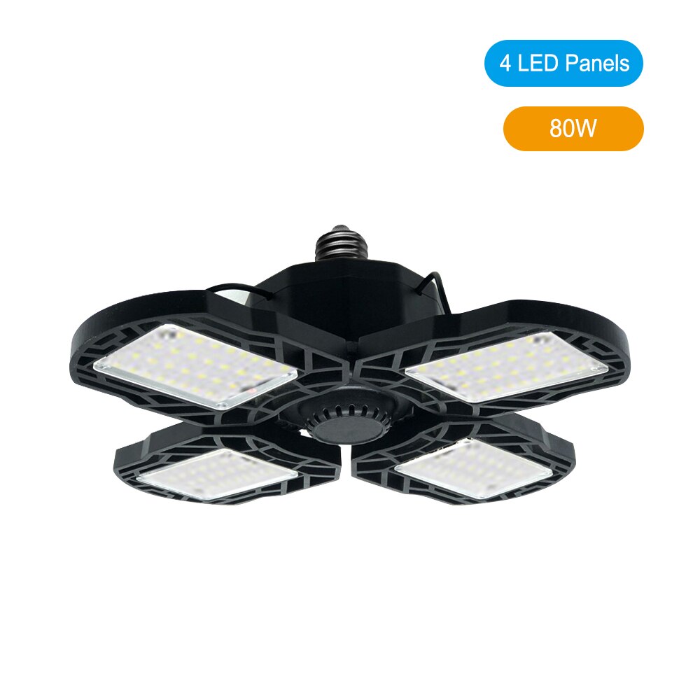 Superkirkas teollisuusvalaistus 30-120w e27 led tuuletin autotallin valo 6000lm 220v 6000k led high bay teollisuusvalaisin työpajaan: Musta 4 led 80w