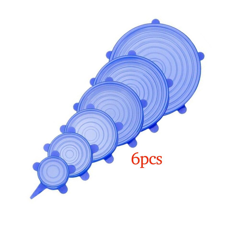 Tapas para cocina elásticas de silicona, accesorios universales para envolver comida, cuenco, olla, tapa, Cubierta para verdura de frutas, utensilios de cocina, 6 uds.: blue