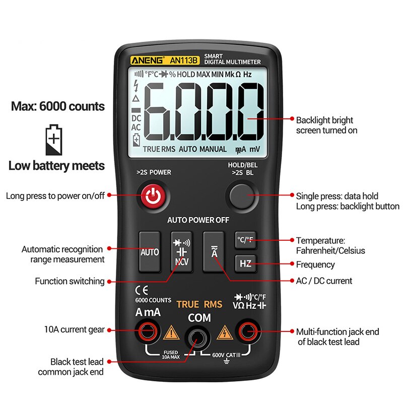 Multifunctional Multimeter High-precision Automatic Multimeter Multi Tester with LCD Backlight