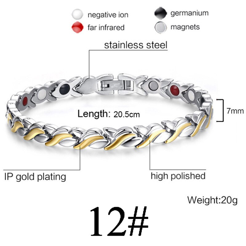 Gold Silber Farbe Magnetische Armbinde Männer Edelstahl Energie Germanium Magnet Gesundheit Frauen Hand Kette Armbänder: 12