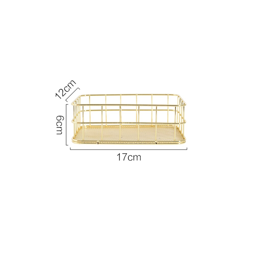Nordic Rose Gold Metal Wire Iron Storage Basket Office Desktop Sundries Makeup Brushes Holder Table Cosmetics Organizer Rack: Gold S