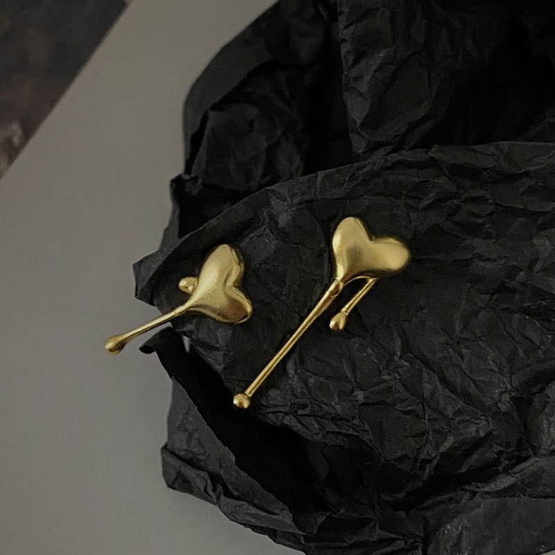 Echt 925 Sterling Zilveren Asymmetrische Liefde Hart Stud Oorbellen Minimalistische Teardrop Earring Hypoallergeen Sieraden Voor Vrouwen: gold
