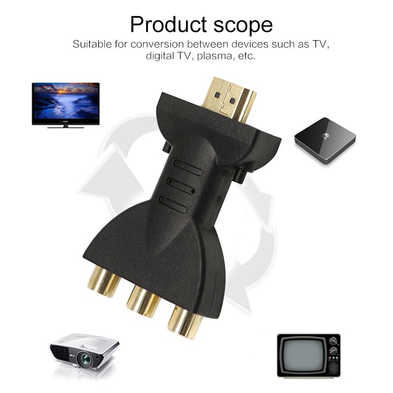 Adaptateur Audio-vidéo HDMI vers 3 RGB RCA plaqué or, convertisseur de composants AV, 720P 1080P, Signal numérique pour HDTV DVD, Plug And Play