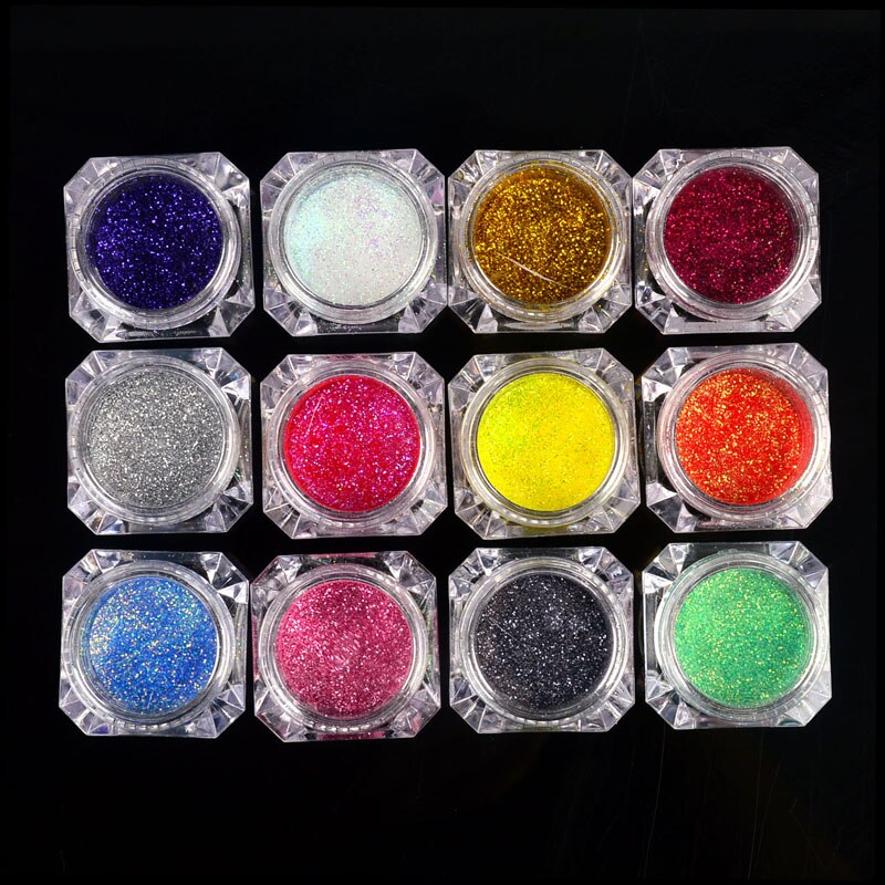 Olografica di Zucchero In Polvere glitter per unghie Polvere di Sabbia Estate Unghie artistiche Pigmento Manicure Capovolge La Decorazione 12 Colori Disponibili