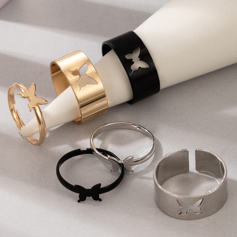 Docona Böhmischen Sterne Mond Bunte Ringe für Frauen Männer Neue modisch Hohl Herz Schmetterling Liebhaber Paar Ring Hochzeit Schmuck