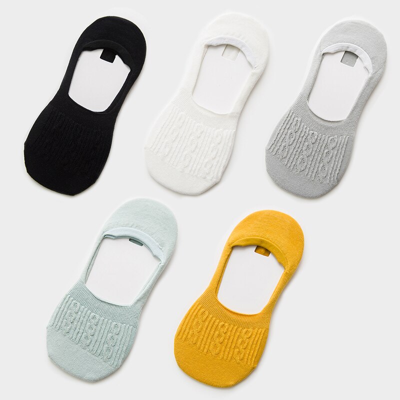Candy Color Invisible Non-slip Low Cut Socks Women Casual Cotton Breathable Ankle Boat Socks 5Pairs: style E 5 pairs
