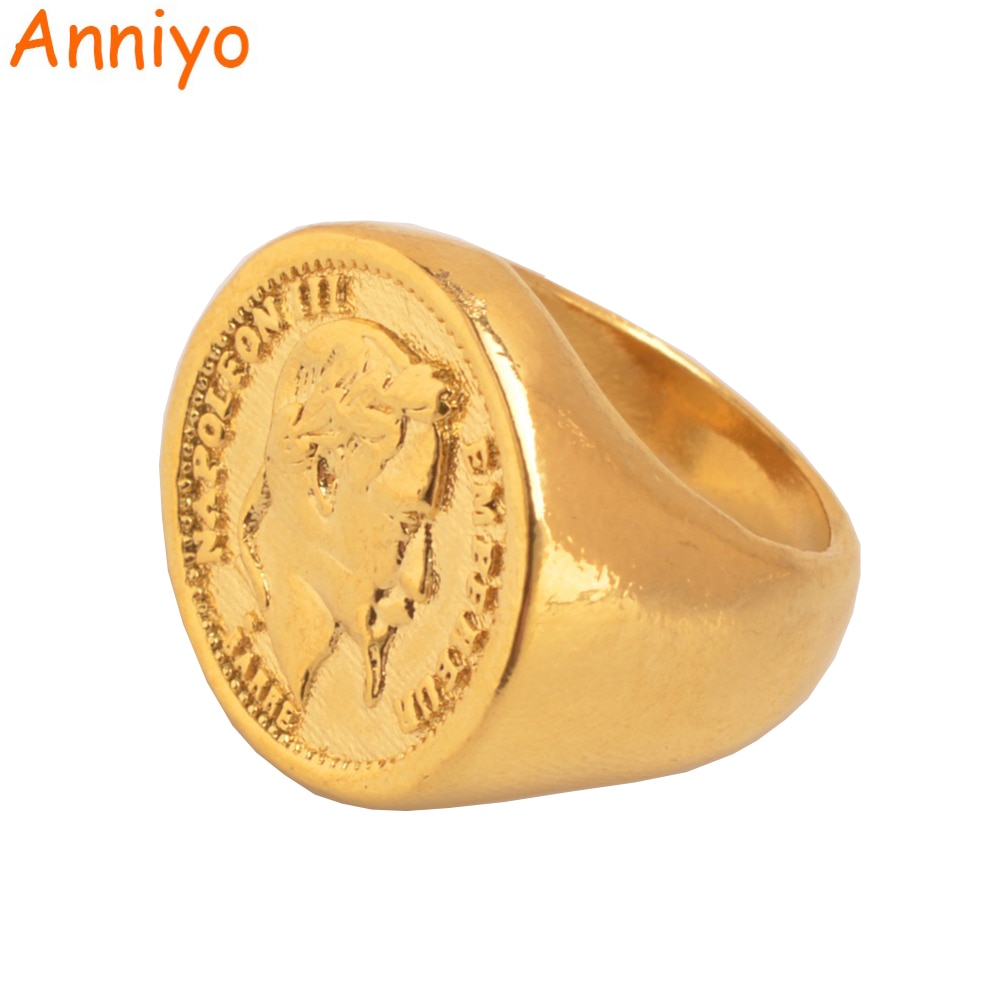 Anniyo Turkse Coin Ring Goud Kleur En Koper Metalen Ring Voor Vrouwen/Mannen, arabische Turkije Wedding Grote Ringen Sieraden #097106