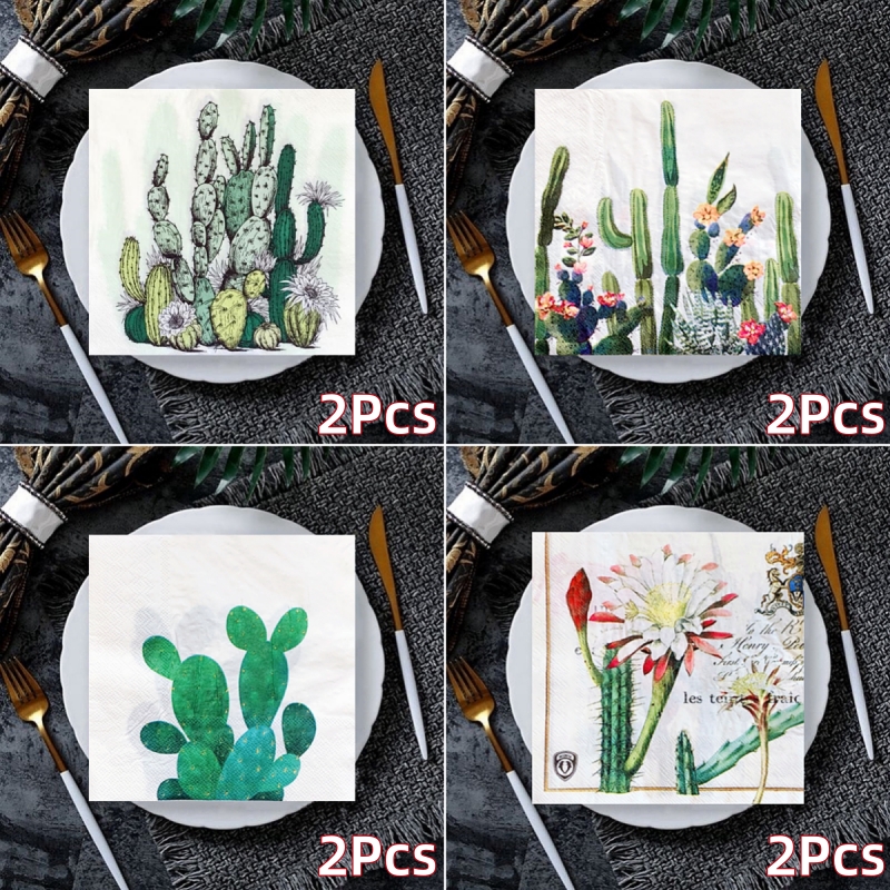 20/8Pcs Mix Bag Vintage Cactus Flowers Decoupage Paper Napkins Fruits Cholla Paper Serviettes for Xmas Birthday Party Tableware: Coffee