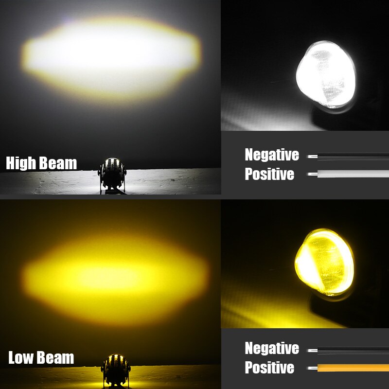 Mini Motorfiets Led Koplamp Projector Lens Dual Kleur Auxiliary Spotlight Mistlamp Voor Auto Atv Trucks Scooter Cafe Racer