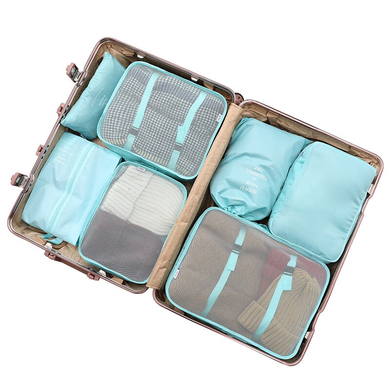 Lightweight Waterproof Storage Bag Reusable Home Travel Bag Durable Foldable Cloth Shoes Organizer Bag Luggage Accessory XA569F: 7 pieces light blue