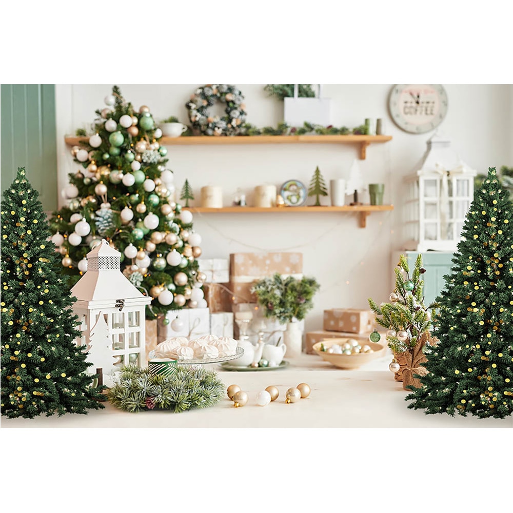 Arbres de noël toile de fond photographie hiver noël blanc salon fond décorations cloches hiver Portrait accessoires