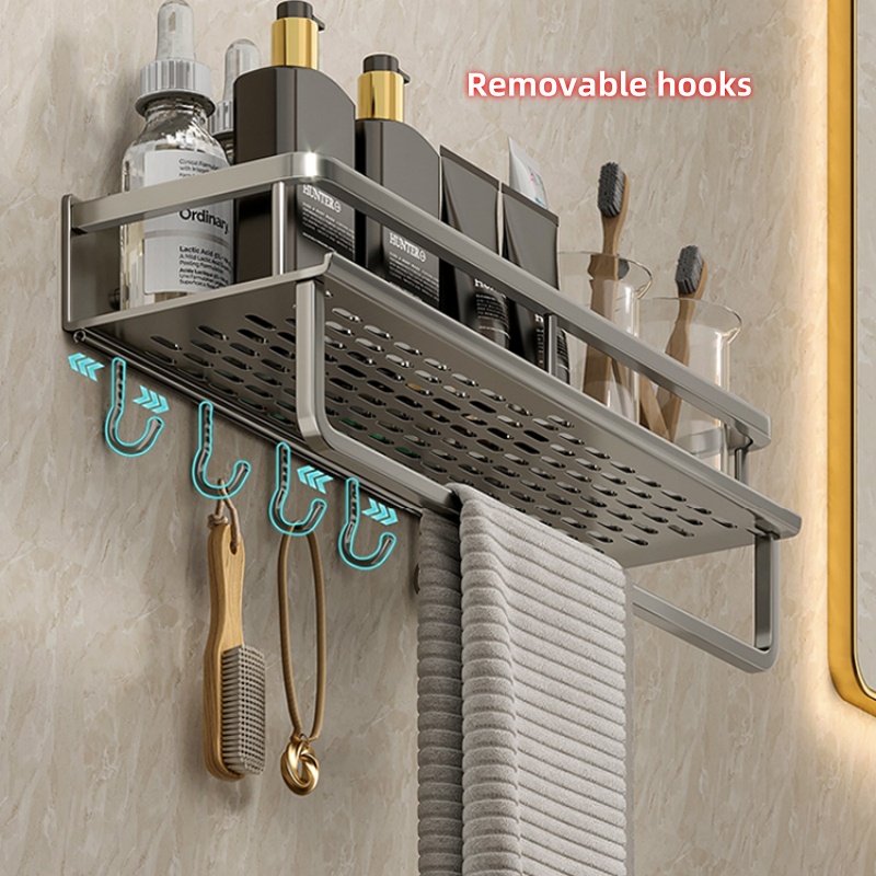 Estante para baño, organizador de almacenamiento de maquillaje, estante para champú de aleación de aluminio, estante ducha, accesorios de baño, estante de pared sin taladro repisa pared baño estanterías de baño