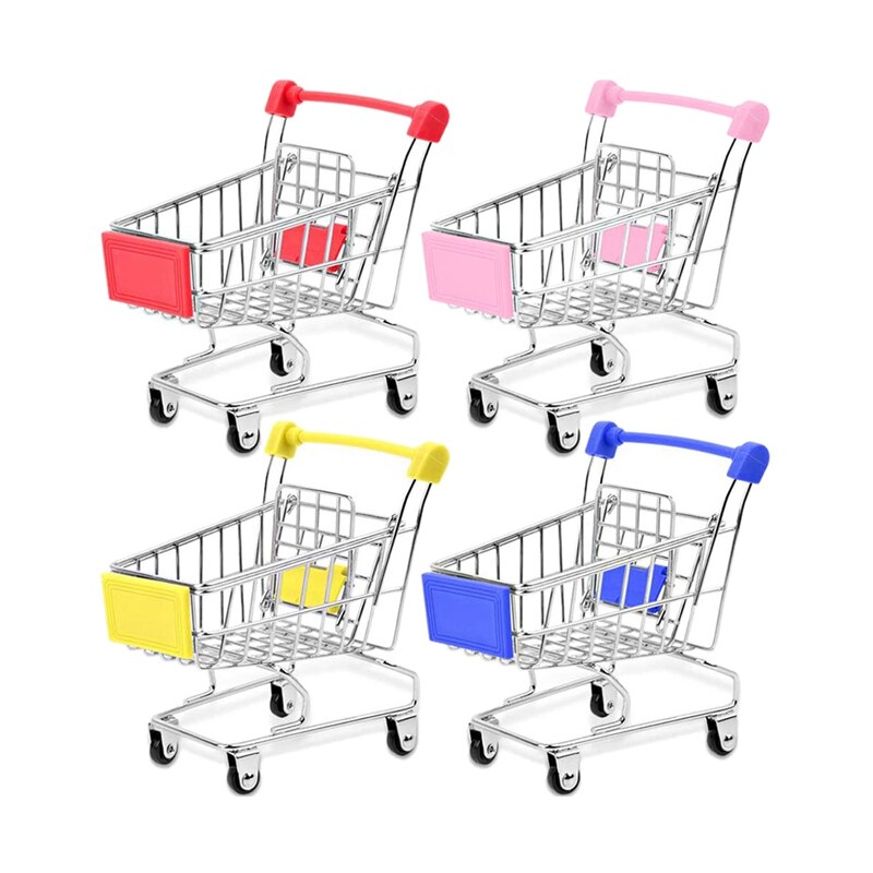 Mini Supermarkt Handcart,4Pcs Mini Winkelwagentje, Supermarkt Handkar Speelgoed Model, Speelgoed Cosmetische Opslag, diversen Opslag