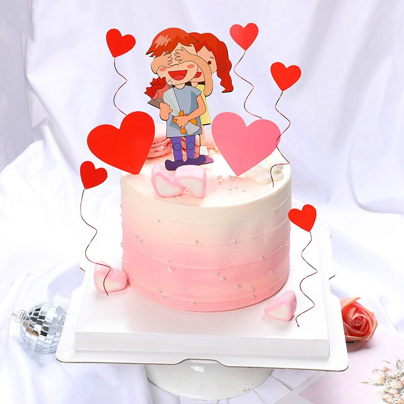 Romantic Love Heart Valentine's Day Cake Topper Lovers Theme Wedding & Engagement Anniversary Cake Decoration Party Supplies