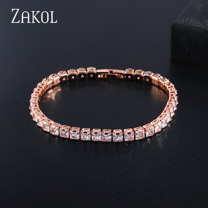 ZAKOL Hip Zirconia cúbica redonda cristal tenis pulsera y brazaletes para mujeres boda joyería Mujer FSBP171: Rose Gold