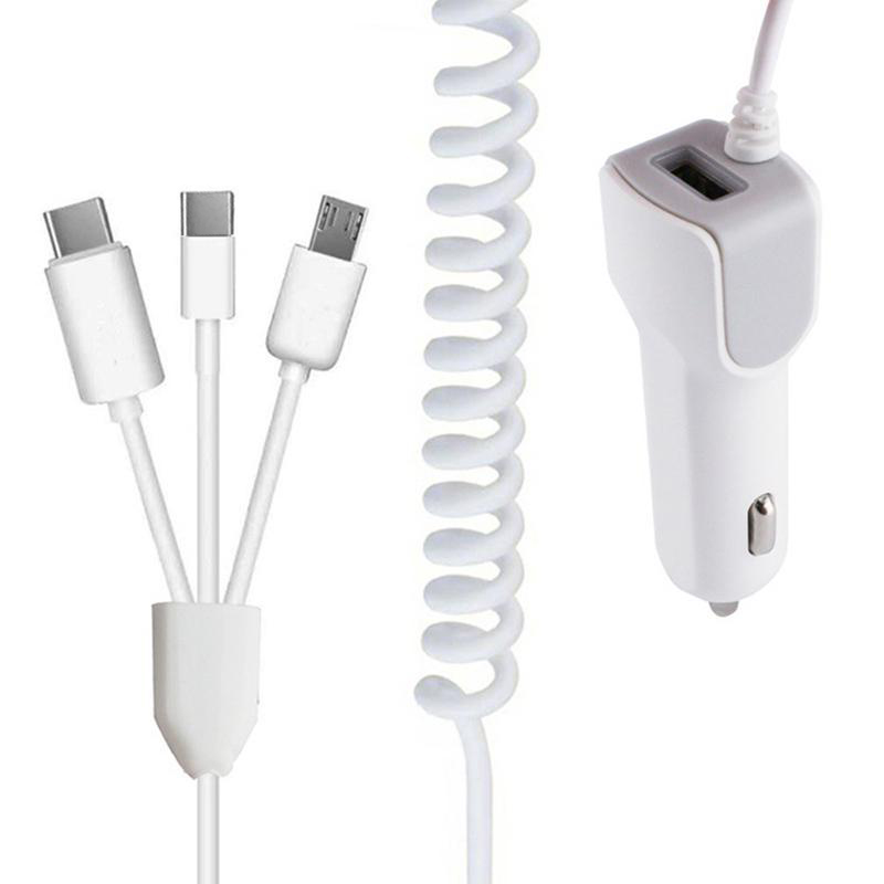 Fast Car Charger 3 In 1 Splitter Usb Charger Kabel Voor Iphone Micro Usb Android Telefoons Type-C Telescopische auto Opladen Adapter